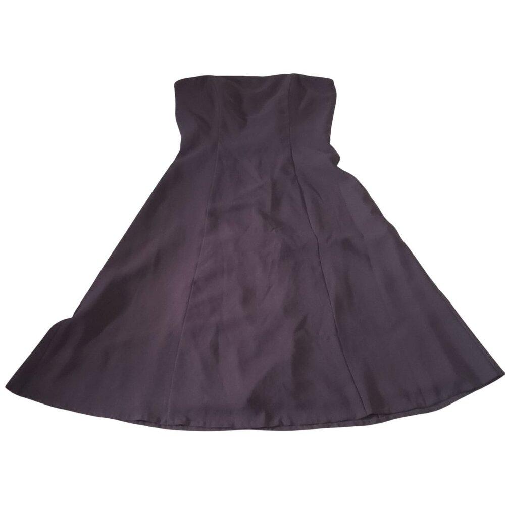 Vintage 90s Y2K Strapless A-Line Dress Brown Midi‎ Retro Formal Classic Timeless - Picture 3 of 11